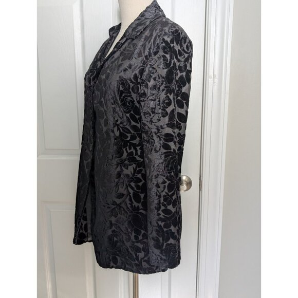 GASTON JAUNET VTG Black Velvet Burnout Long Blazer Cardigan Sz M Witchy Goth - Picture 5 of 11